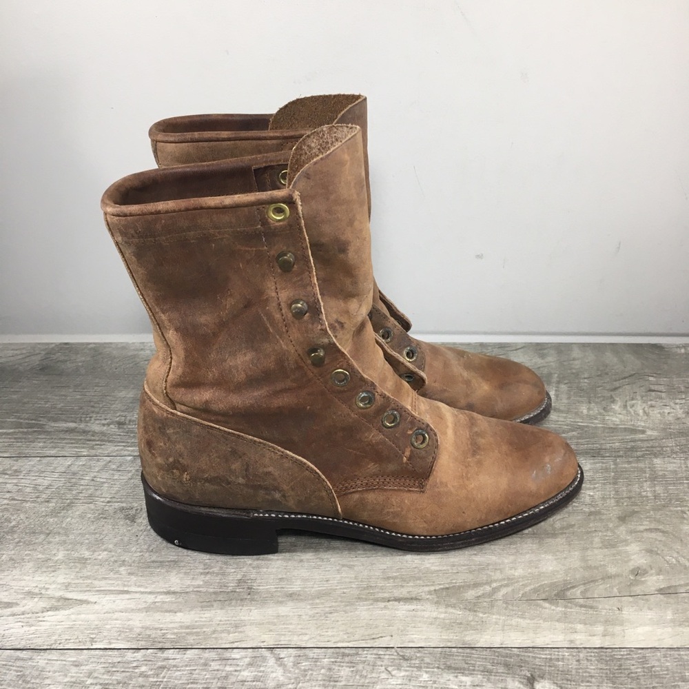 Vintage Women Justin L575 Western Granny Grunge Punk Packer Leather Boots Size 6